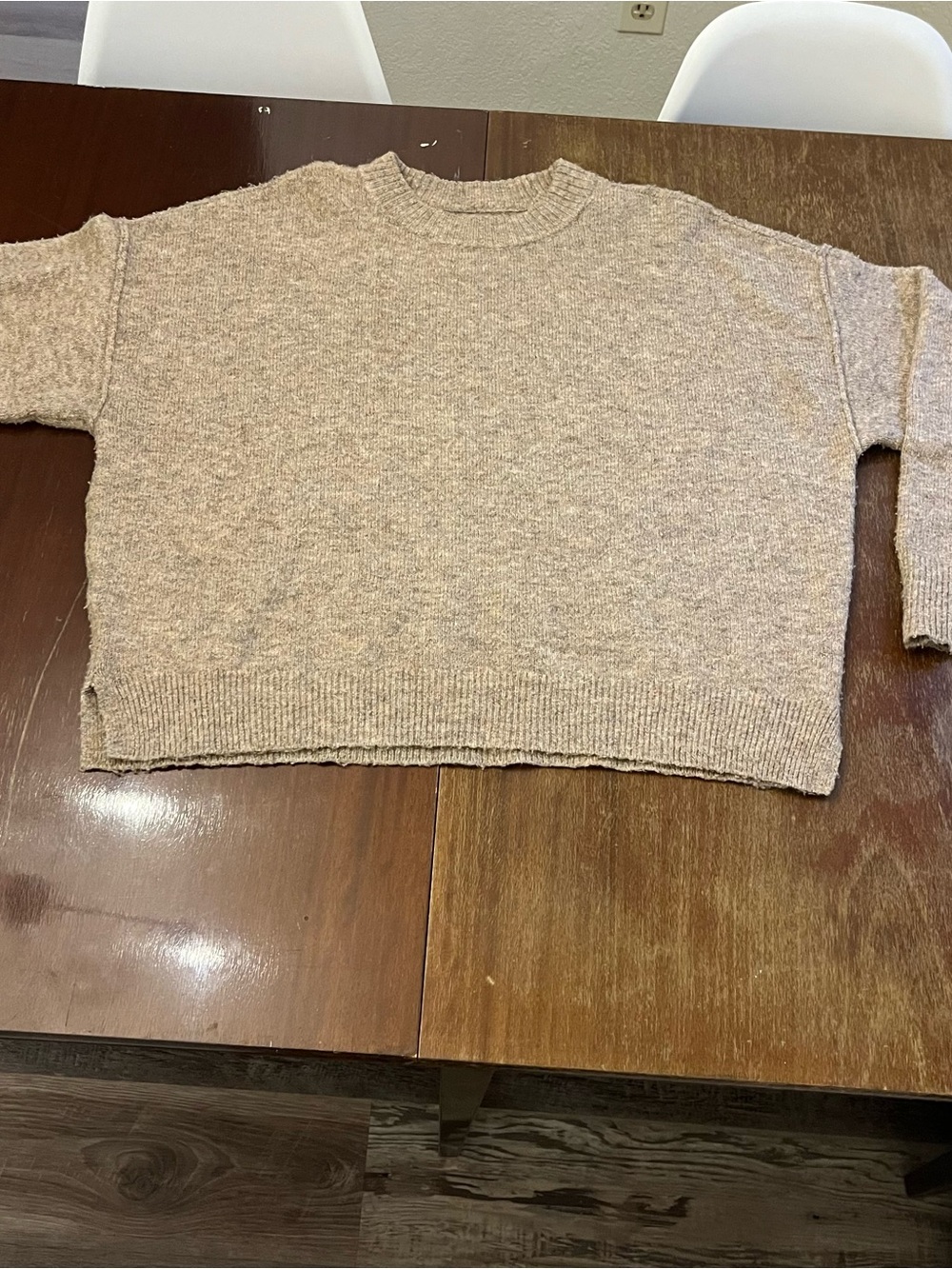 American Eagle Outfitters Neutral Beige Boxy Crewneck Sweater